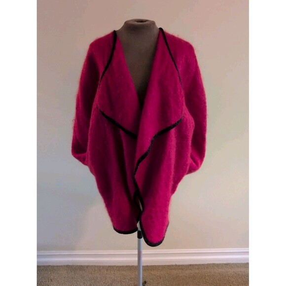 Tony Lambert VTG Wool Cocoon Coat Size 12 Womens BerryRed Open Shawl Collar Warm - Picture 2 of 12